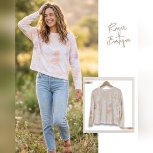 🌿Old Navy Women's Medium Pastel Orange Pink Purple Cloud Tie-dye Longsleeve Tee